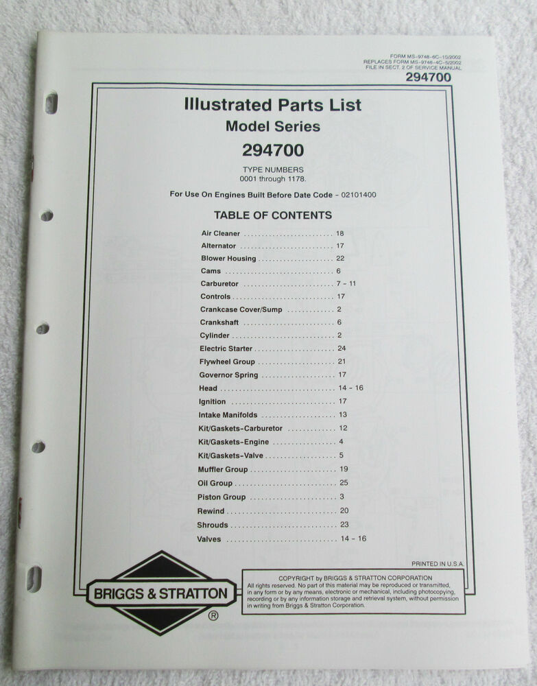 Briggs and stratton 725ex parts manual